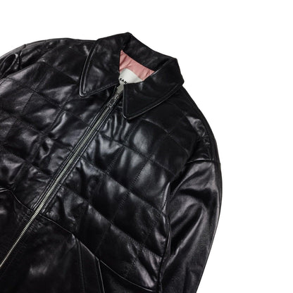 Sandro - Veste matelassée en cuir noire brillant taille S - Le Saptuaire