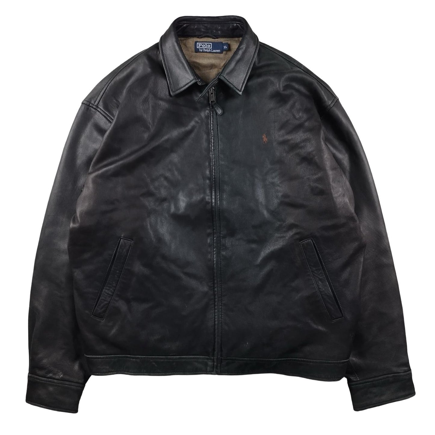 Ralph Lauren - Veste Harrington en cuire noire taille XL