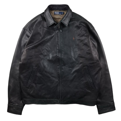 Ralph Lauren - Veste Harrington en cuire noire taille XL