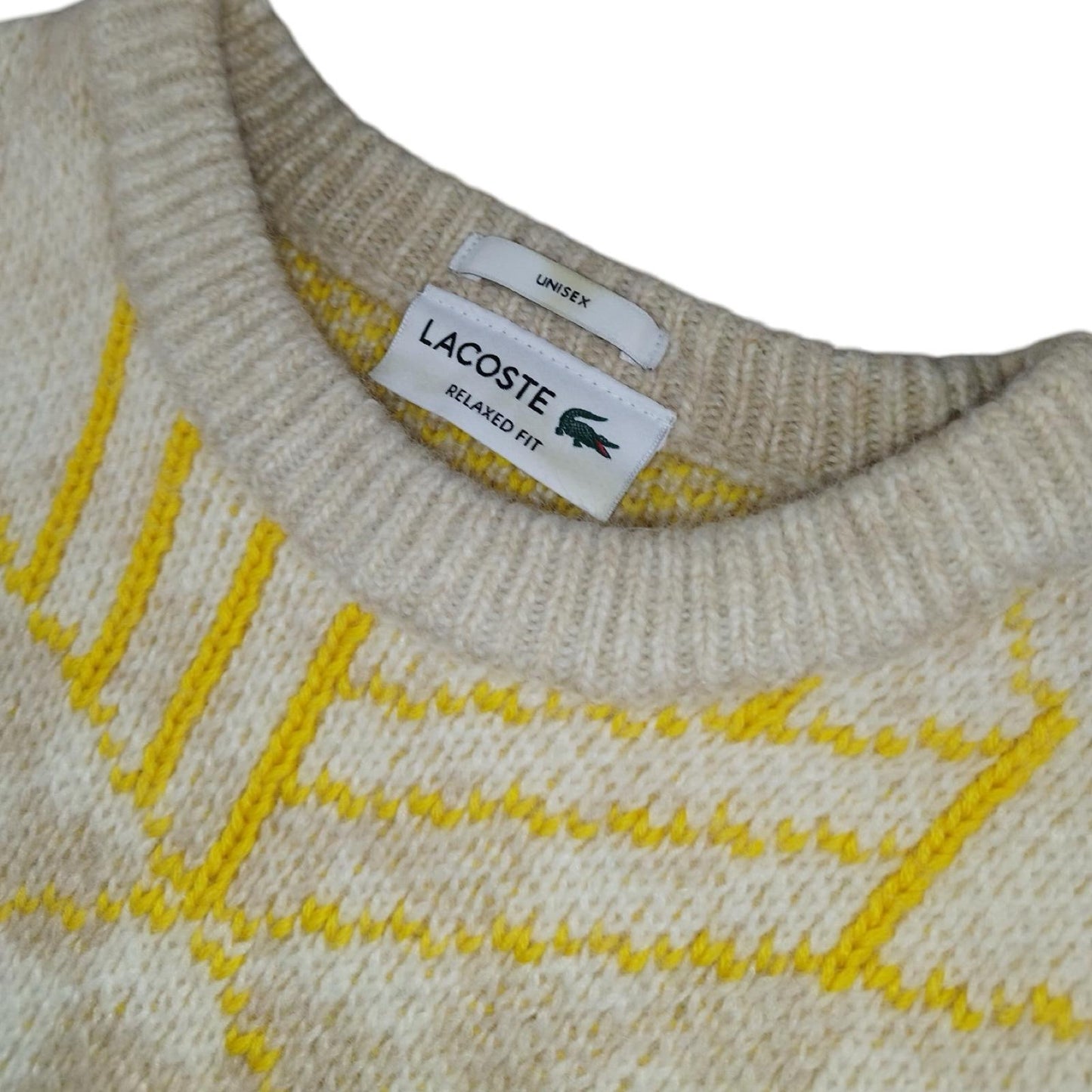 Lacoste - Pull en laine jaune et doré taille S